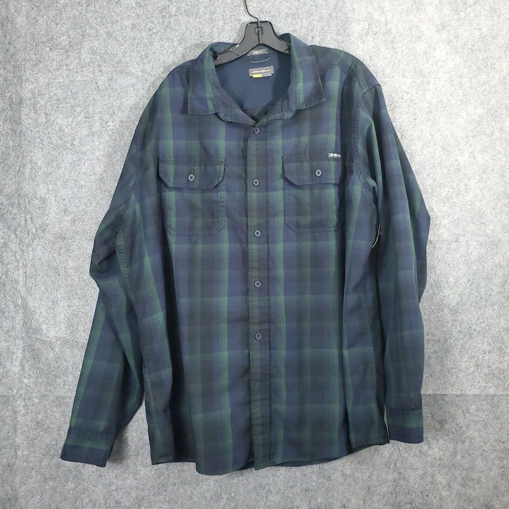Eddie Bauer Travex Shirt Mens 2XL Classic Fit Freedry Easy Care Green Plaid XXL - Picture 1 of 16